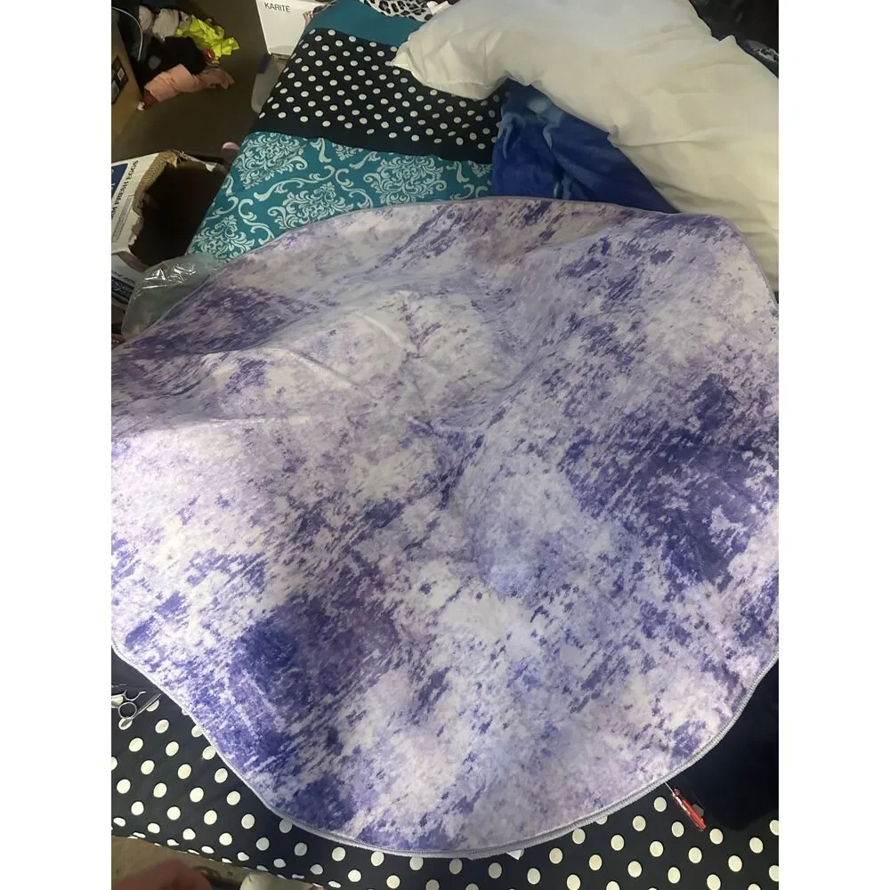 Round 6ft Abstract Purple Area Rug Modern Washable Circle Non-Slip Floor Mat New